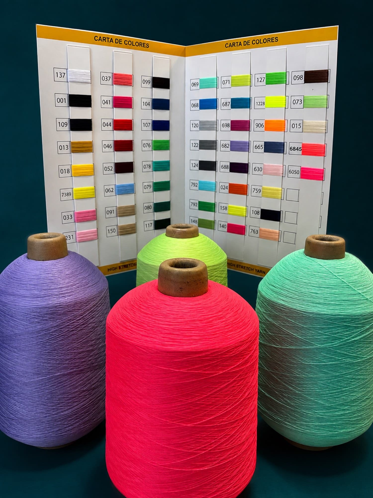 Conos de Copy Nylon High Stretch junto a la carta de colores
